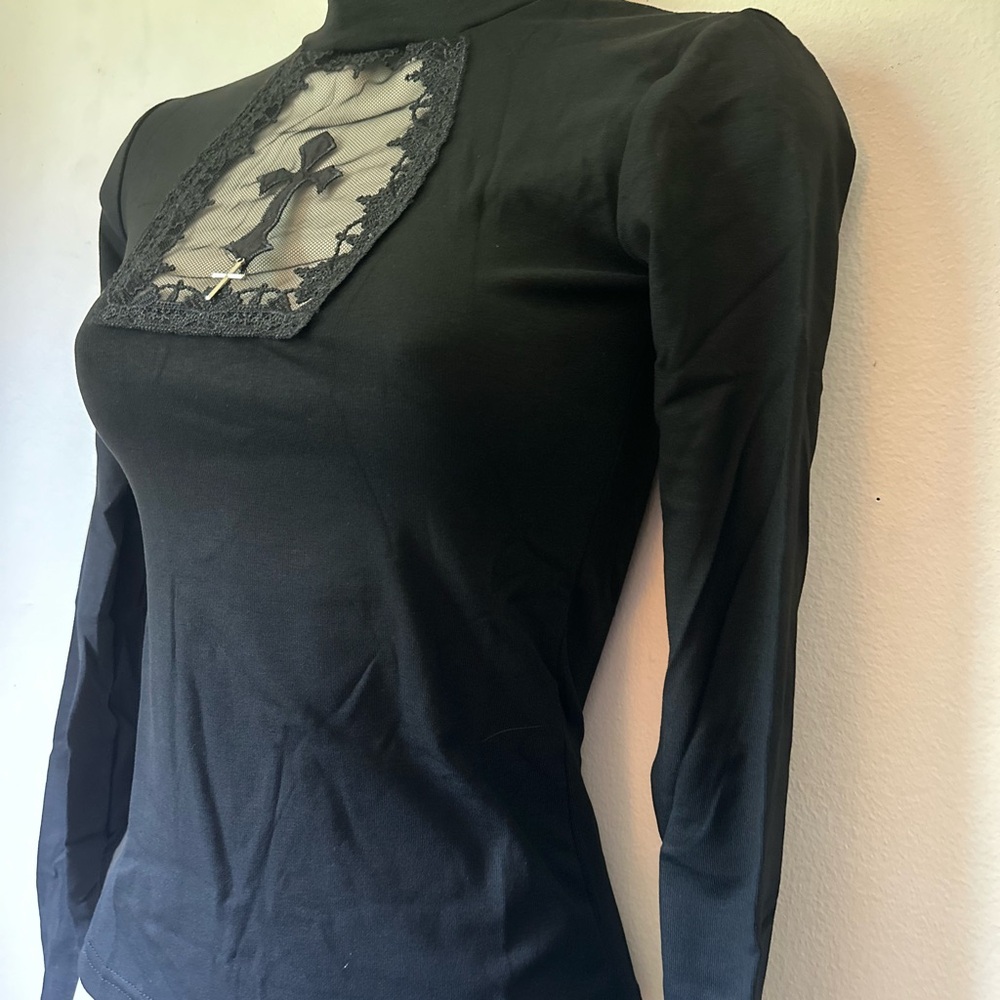 Elegant Black Lace Detail Women's Top Goth Gothic - Picture 11 of 16